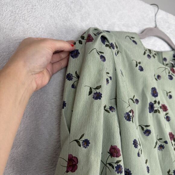 Vtg Puff Sleeve Tea Dress 8 Green Cottage Modest Grandma Prairie Garden 80s 90s - Picture 3 of 15